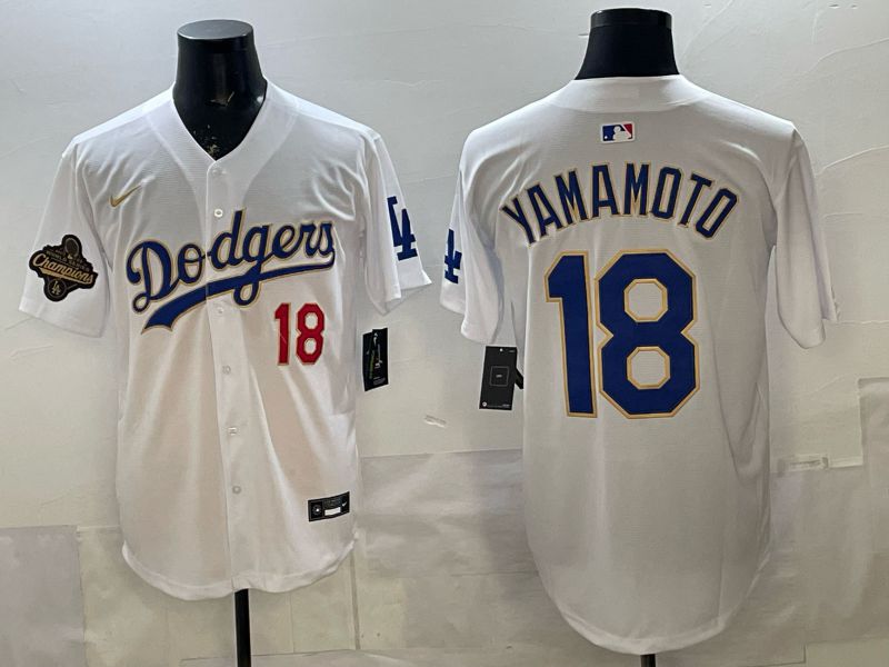 Men Los Angeles Dodgers #18 Yamamoto White blue Game 2026 Nike MLB Jersey 004->los angeles dodgers->MLB Jersey